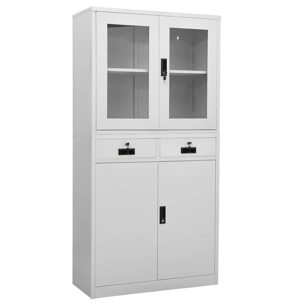 Büroschrank Hellgrau 90x40x180 cm Stahl und Gehärtetes Glas