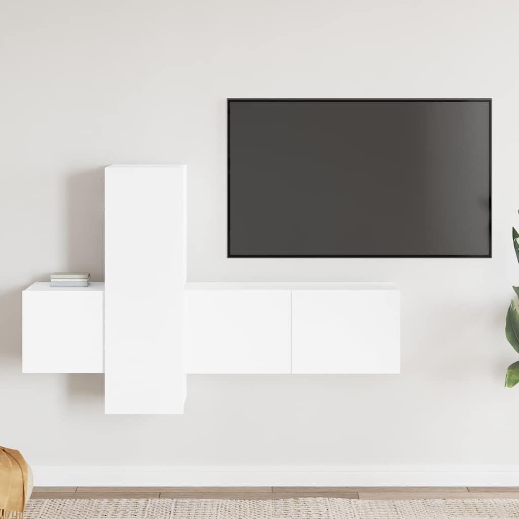 3-tlg. TV-Schrank-Set Weiß Holzwerkstoff