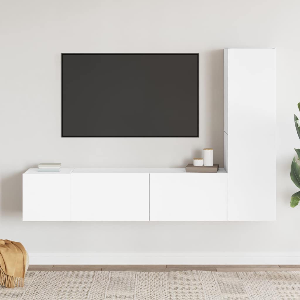 3-tlg. TV-Schrank-Set Weiß Holzwerkstoff