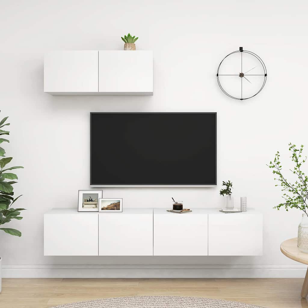 TV-Schränke 3 Stk. Weiß Holzwerkstoff