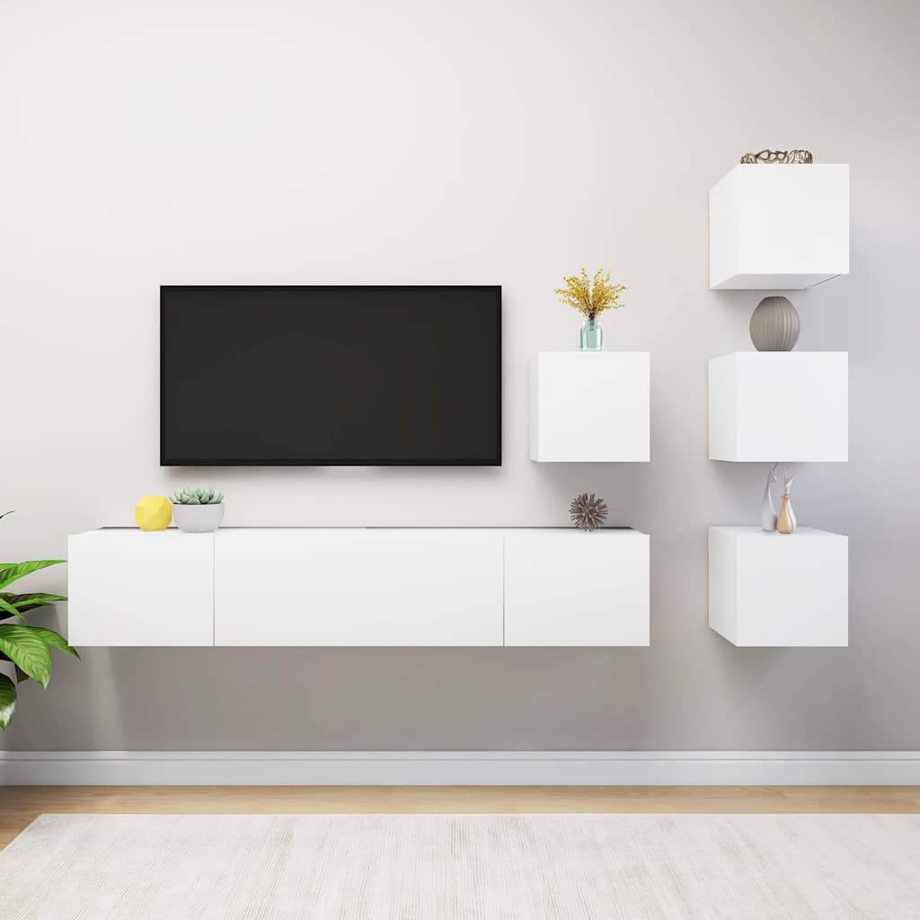 6-delige Tv-meubelset bewerkt hout wit