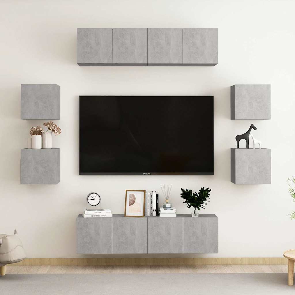 8-tlg. TV-Schrank-Set Betongrau Holzwerkstoff