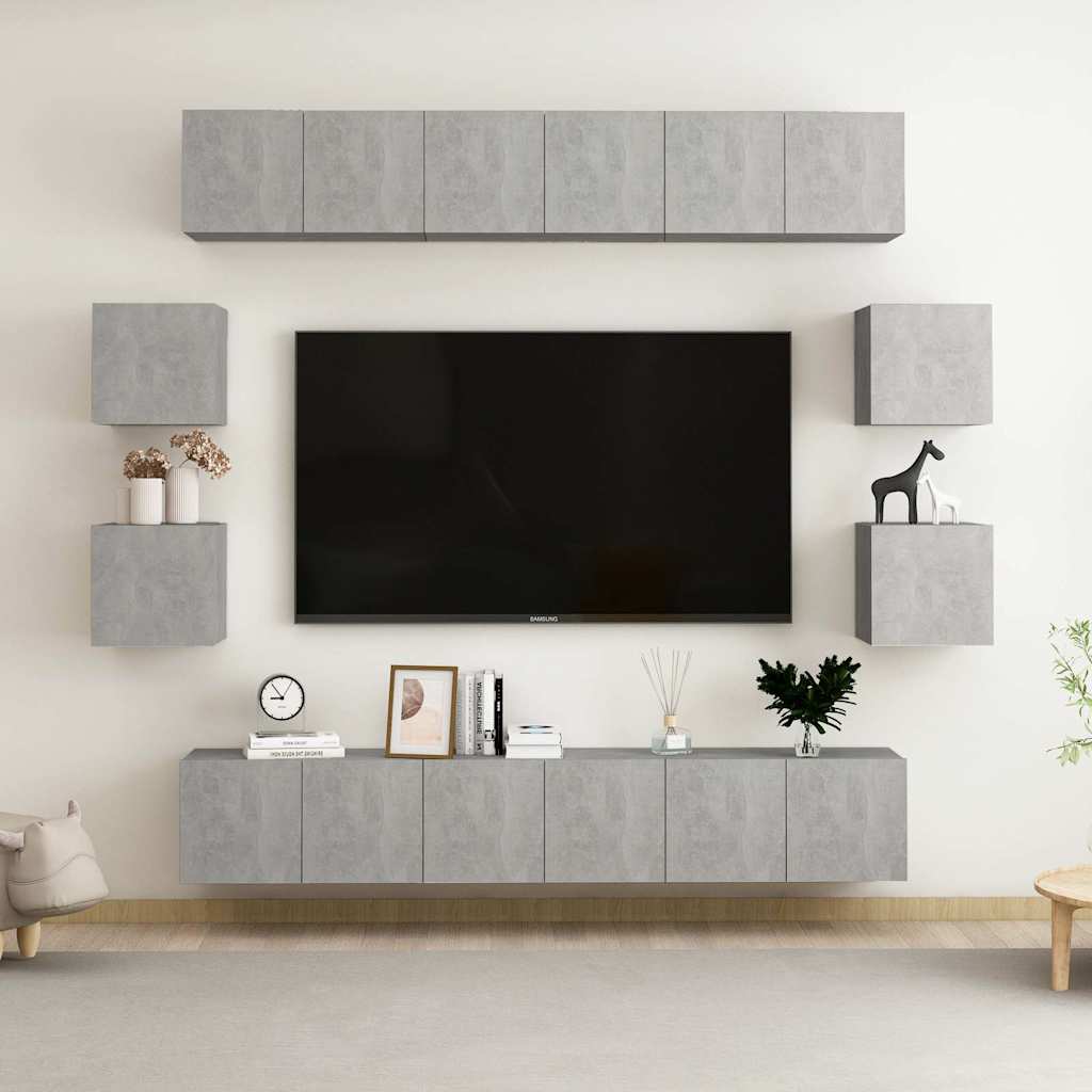 10-tlg. TV-Schrank-Set Betongrau Holzwerkstoff