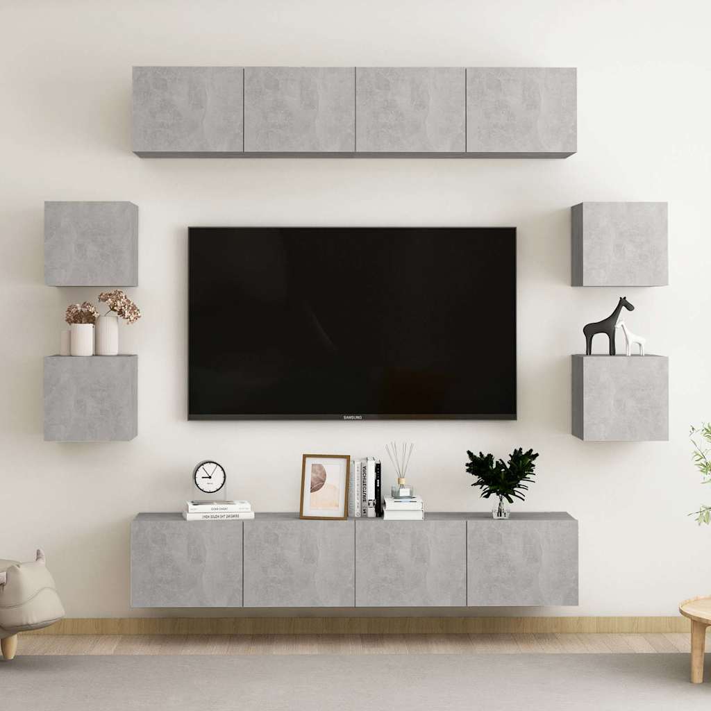 8-tlg. TV-Schrank-Set Betongrau Holzwerkstoff