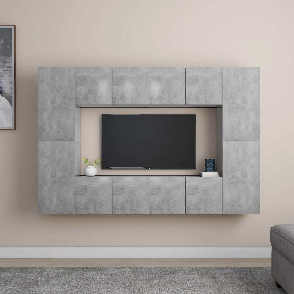 8-tlg. TV-Schrank-Set Betongrau Holzwerkstoff