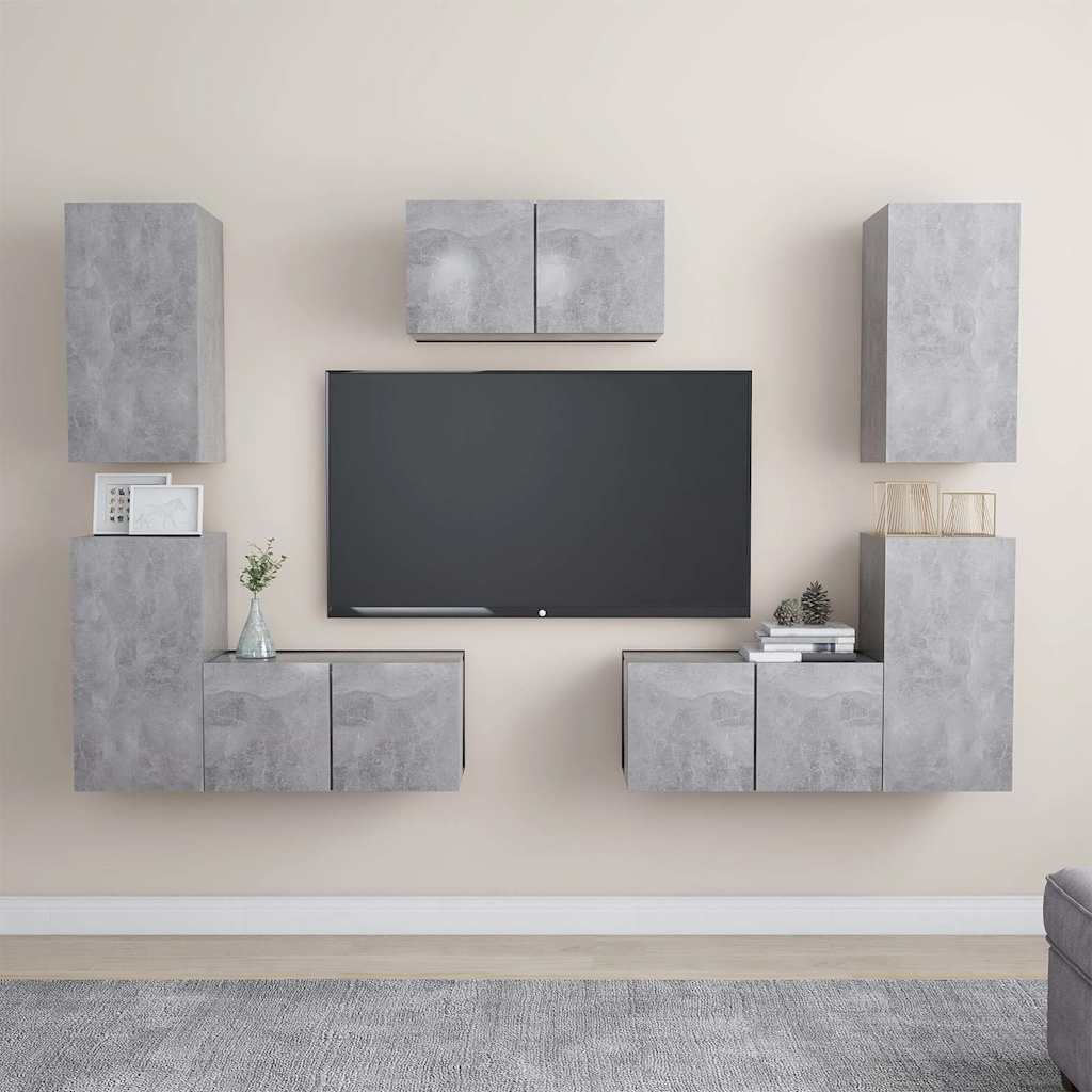 7-tlg. TV-Schrank-Set Betongrau Holzwerkstoff