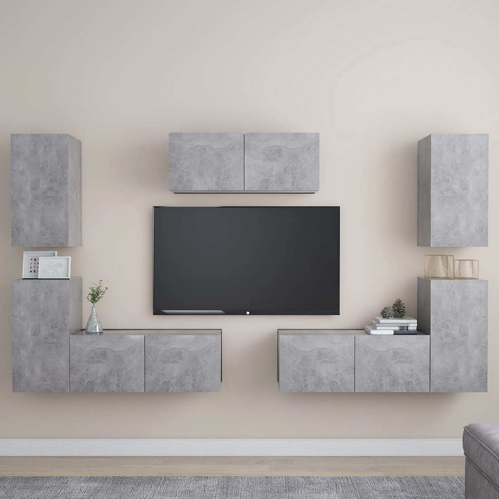 7-tlg. TV-Schrank-Set Betongrau Holzwerkstoff