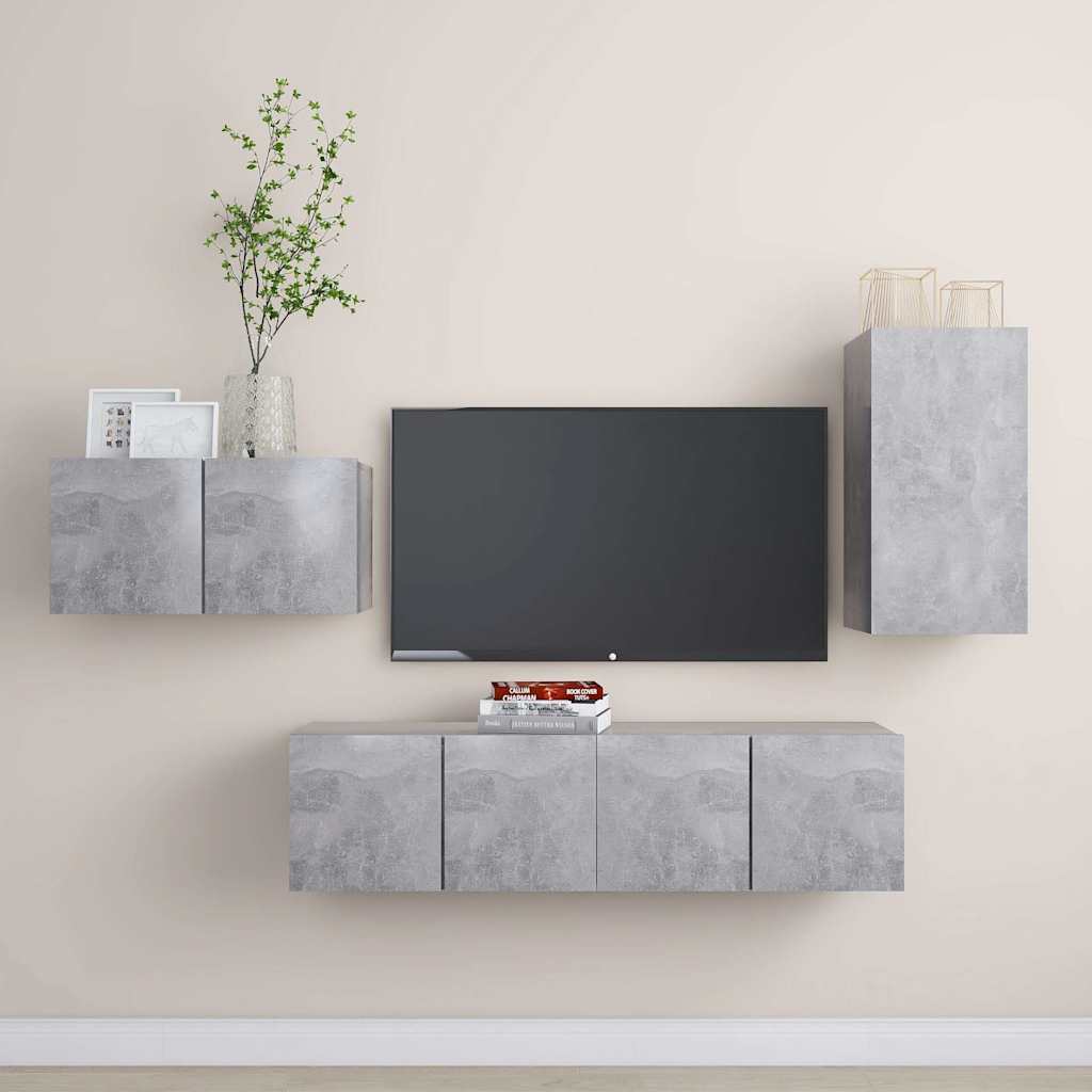 4-tlg. TV-Schrank-Set Betongrau Holzwerkstoff