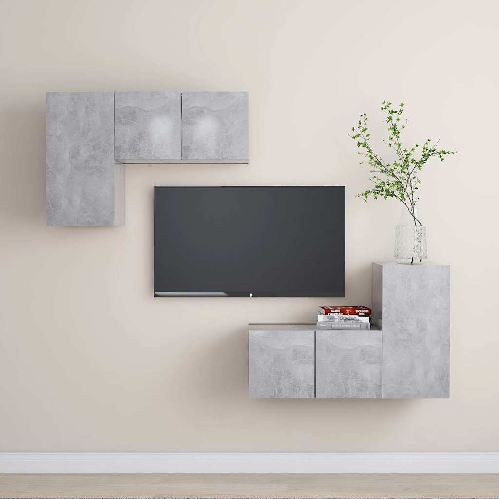4-tlg. TV-Schrank-Set Betongrau Holzwerkstoff