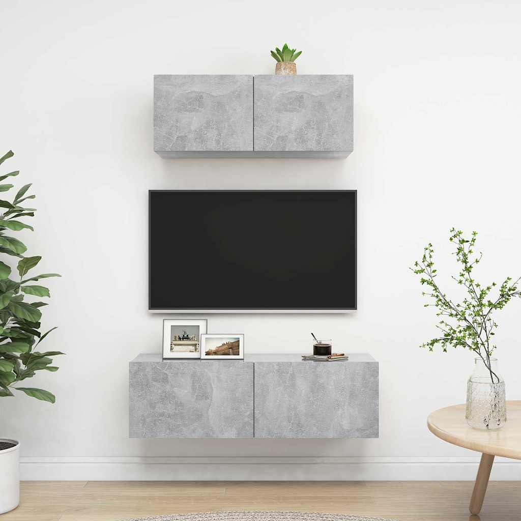2-tlg. TV-Schrank-Set Betongrau Holzwerkstoff