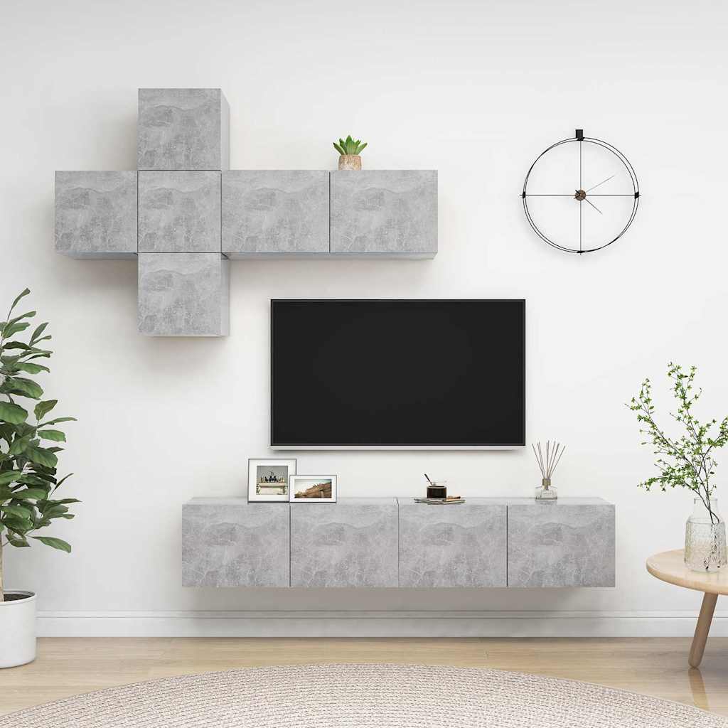 7-tlg. TV-Schrank-Set Betongrau Holzwerkstoff