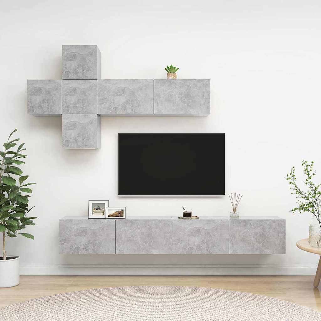 7-tlg. TV-Schrank-Set Betongrau Holzwerkstoff