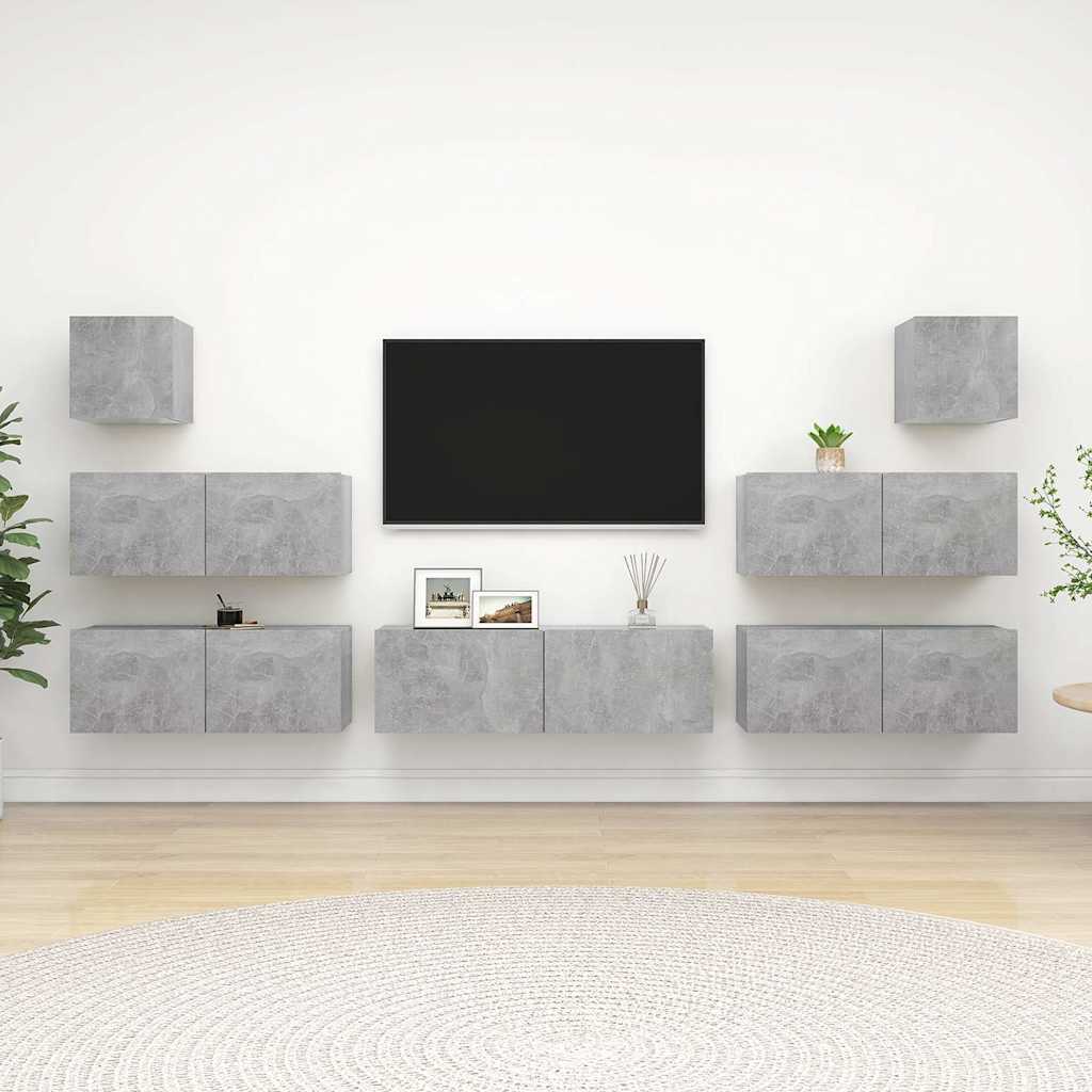 7-tlg. TV-Schrank-Set Betongrau Holzwerkstoff