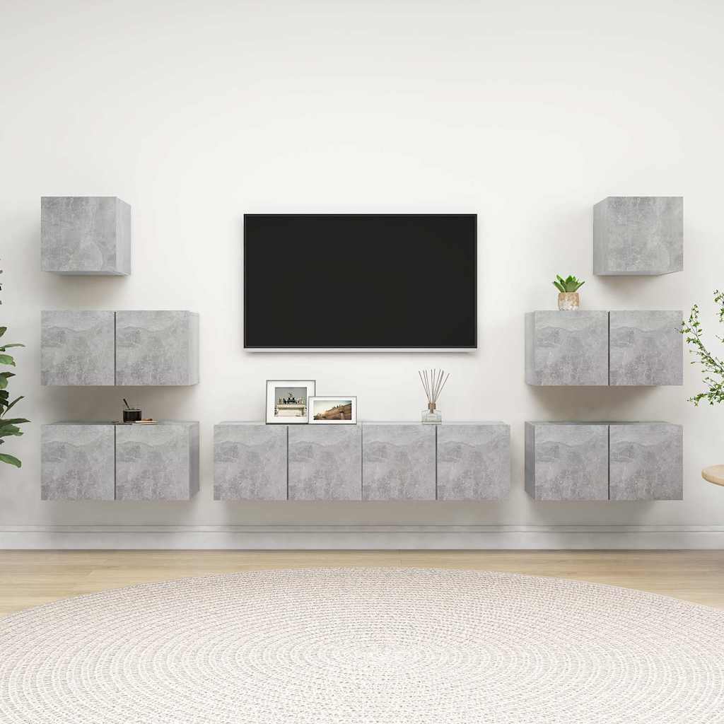 8-tlg. TV-Schrank-Set Betongrau Holzwerkstoff