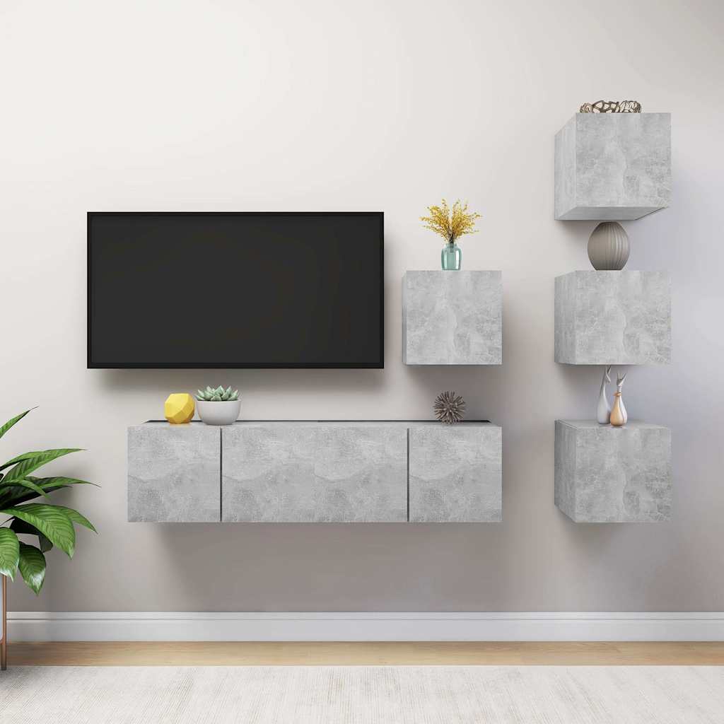 6-tlg. TV-Schrank-Set Betongrau Holzwerkstoff