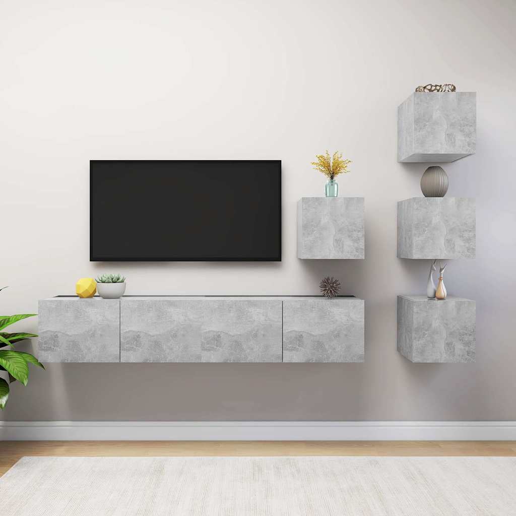 6-tlg. TV-Schrank-Set Betongrau Holzwerkstoff