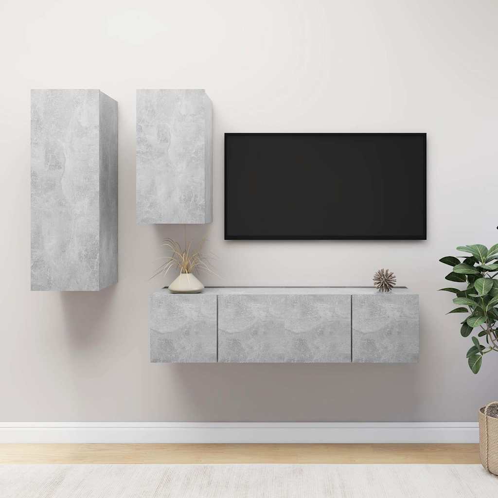 4-tlg. TV-Schrank-Set Betongrau Holzwerkstoff