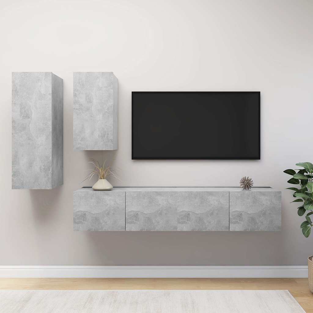 4-tlg. TV-Schrank-Set Betongrau Holzwerkstoff