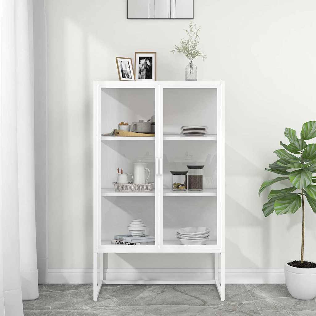 Highboard Weiß 80x35x135 cm Stahl und Gehärtetes Glas