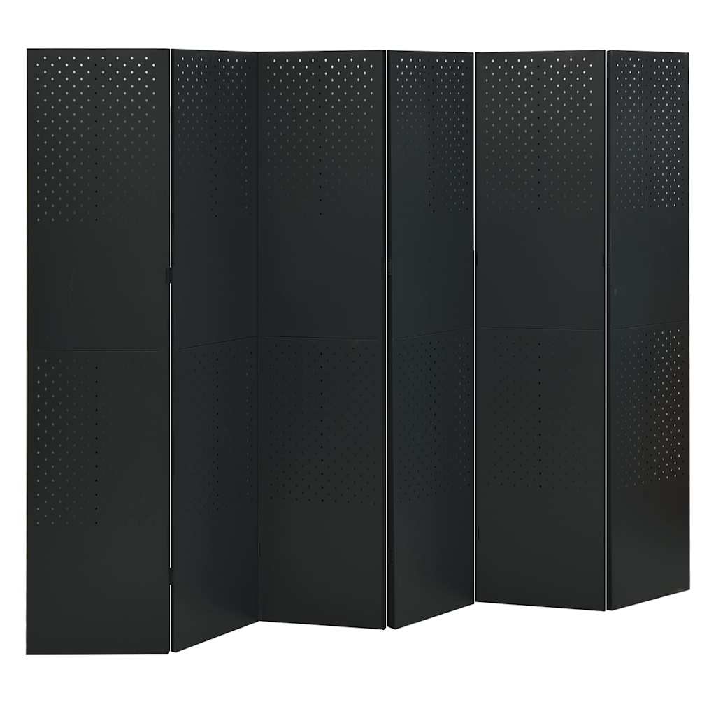 6-tlg. Raumteiler Schwarz 240x180 cm Stahl