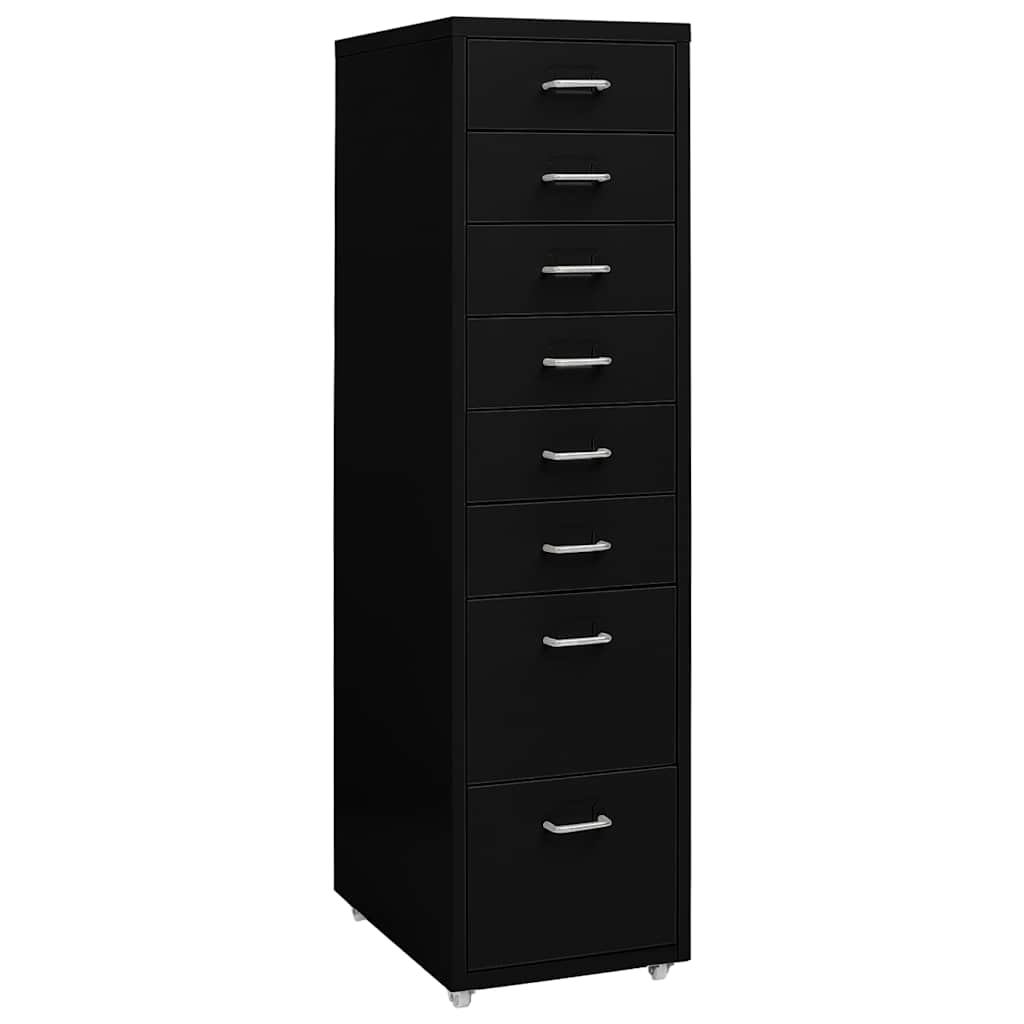 Aktenschrank mit Rollen Schwarz 28x41x109 cm Metall