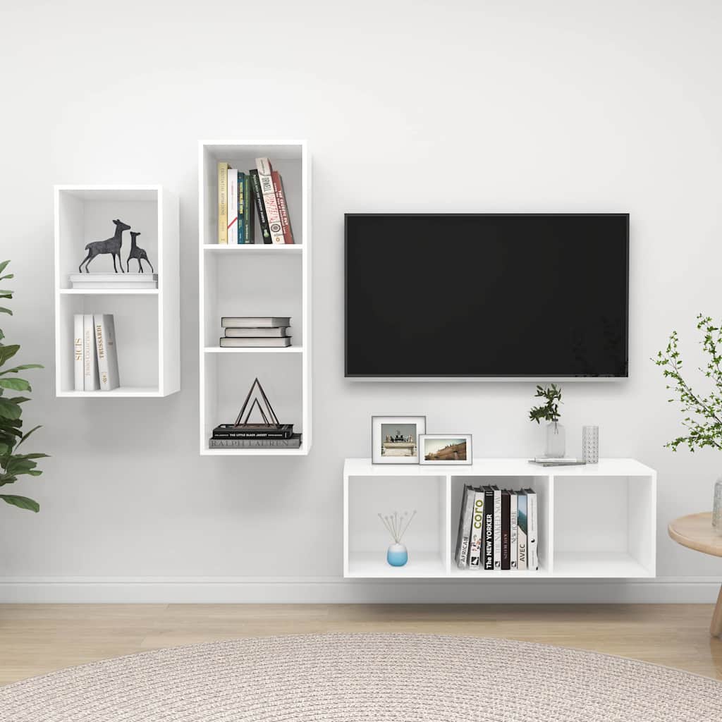 3-tlg. TV-Schrank-Set Weiß Holzwerkstoff