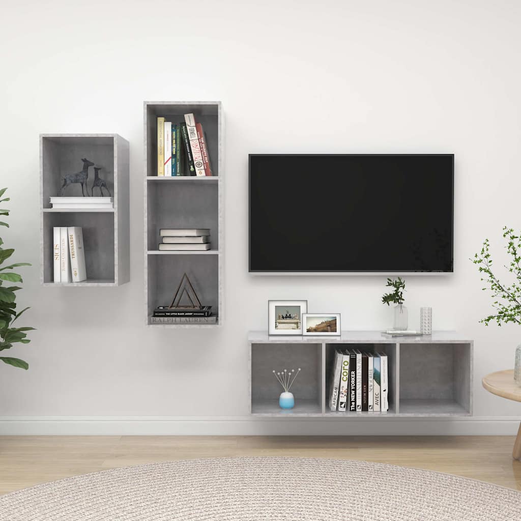 3-tlg. TV-Schrank-Set Betongrau Holzwerkstoff