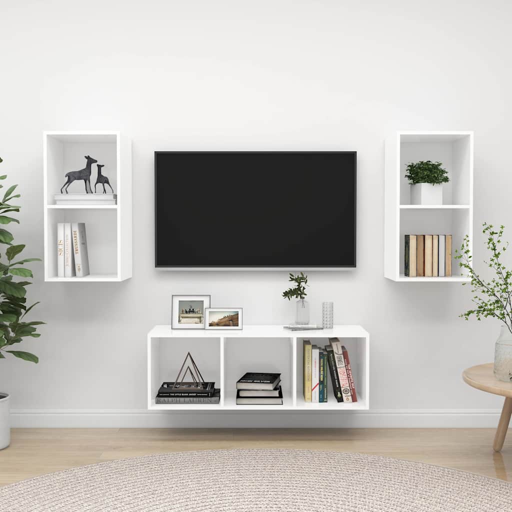 3-tlg. TV-Schrank-Set Weiß Holzwerkstoff