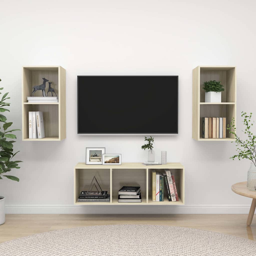 3-tlg. TV-Schrank-Set Sonoma-Eiche Holzwerkstoff