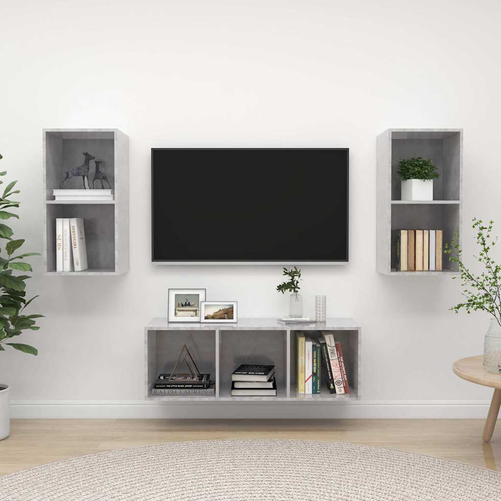 3-tlg. TV-Schrank-Set Betongrau Holzwerkstoff