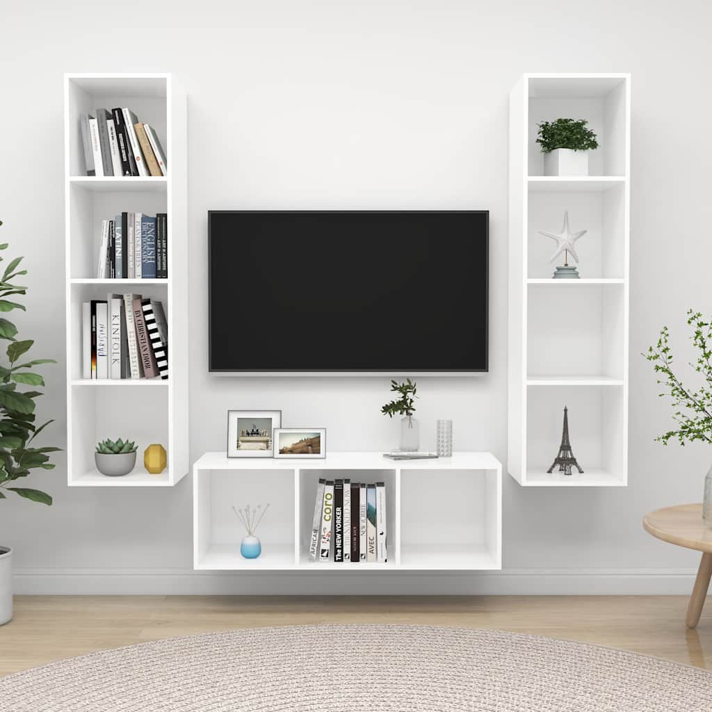 3-tlg. TV-Schrank-Set Weiß Holzwerkstoff