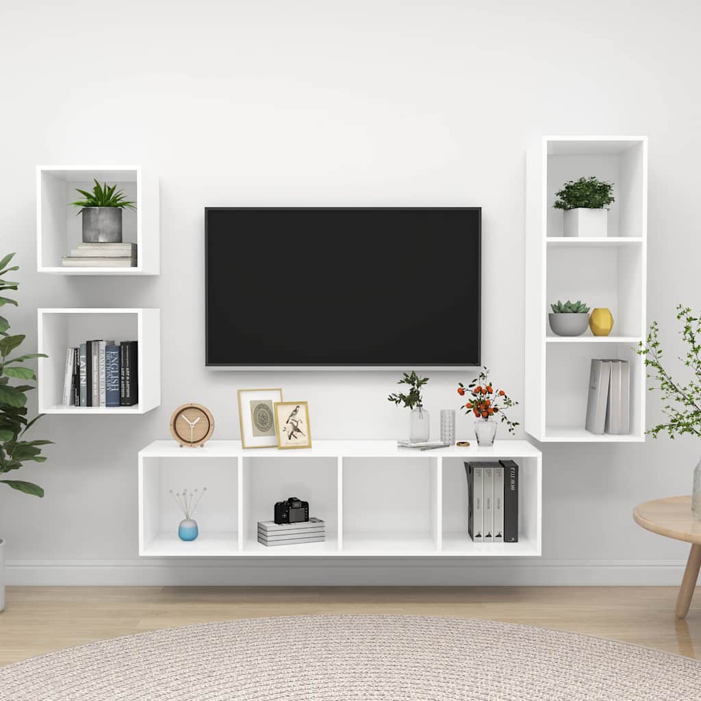 4-tlg. TV-Schrank-Set Weiß Holzwerkstoff