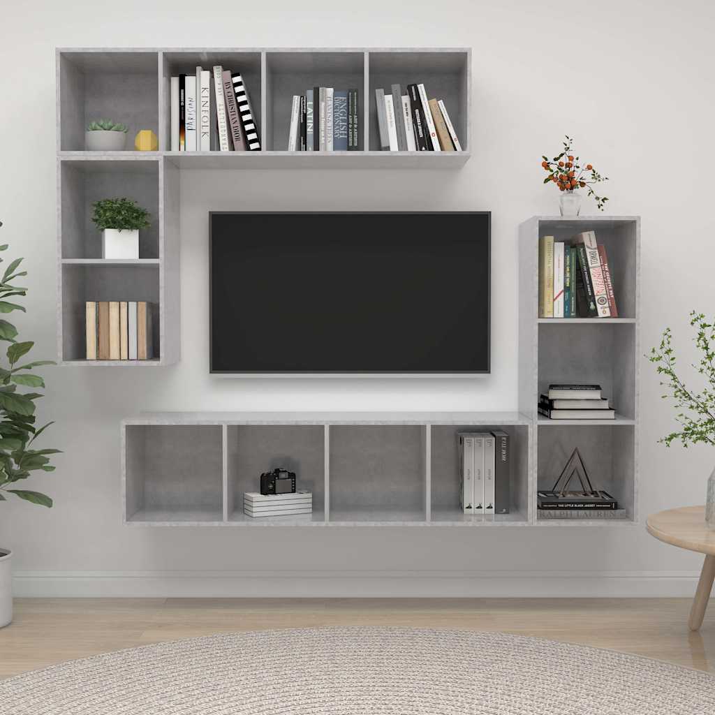 4-tlg. TV-Schrank-Set Betongrau Holzwerkstoff