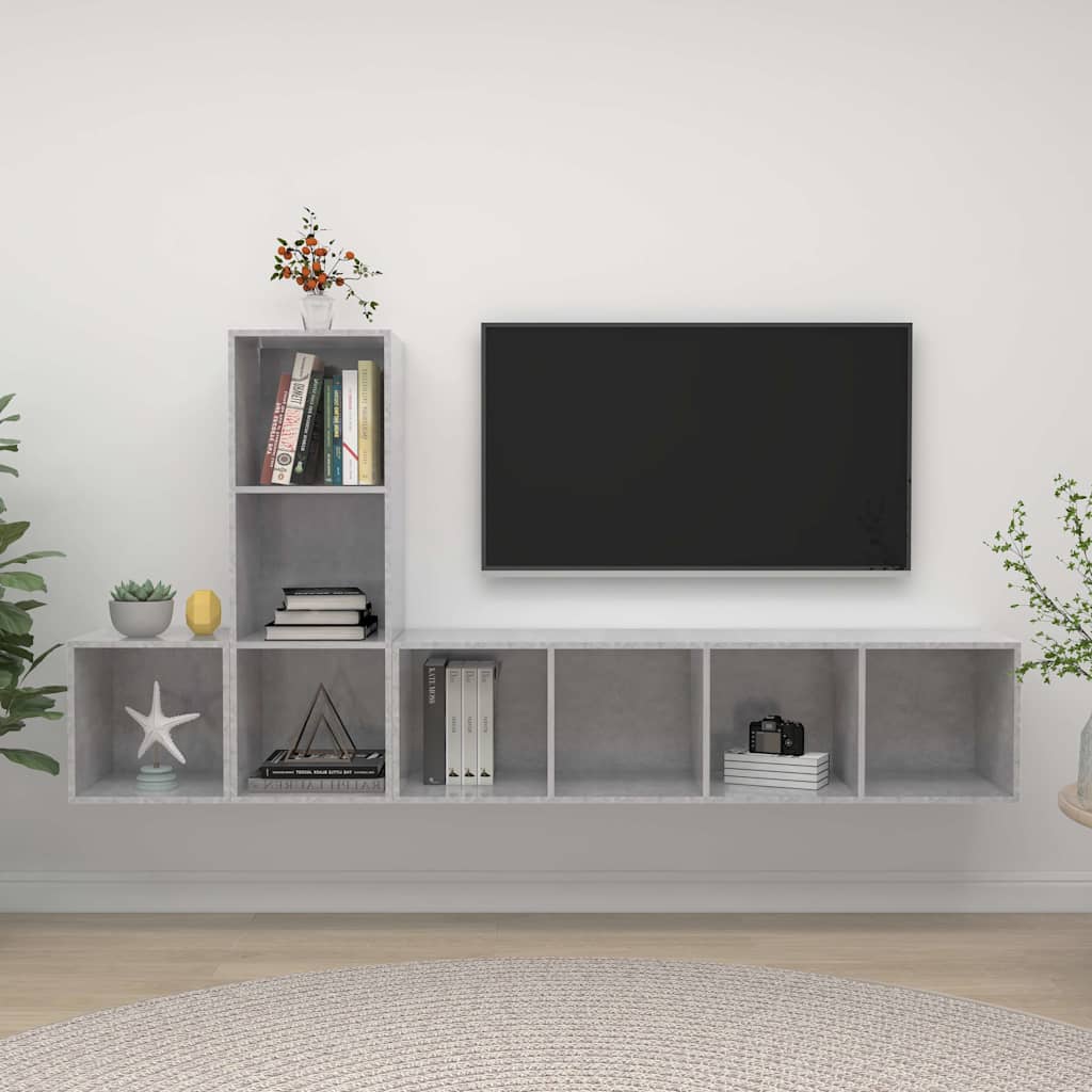3-tlg. TV-Schrank-Set Betongrau Holzwerkstoff