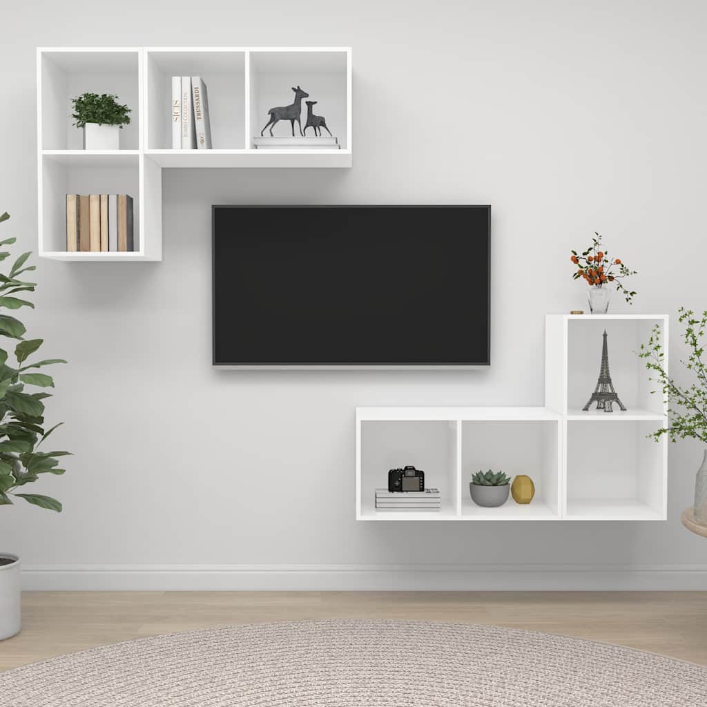 TV-Wandschränke 4 Stk. Weiß Holzwerkstoff