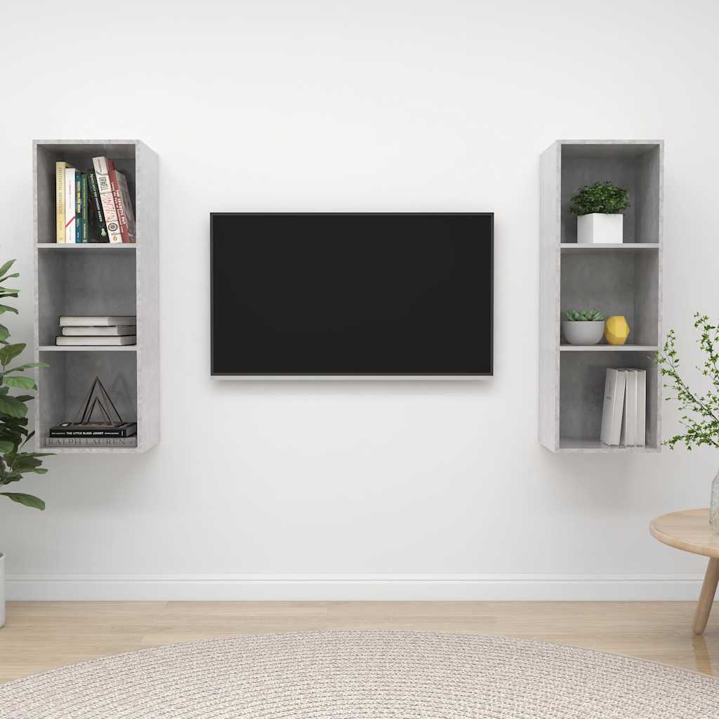 TV-Wandschränke 2 Stk. Betongrau Holzwerkstoff