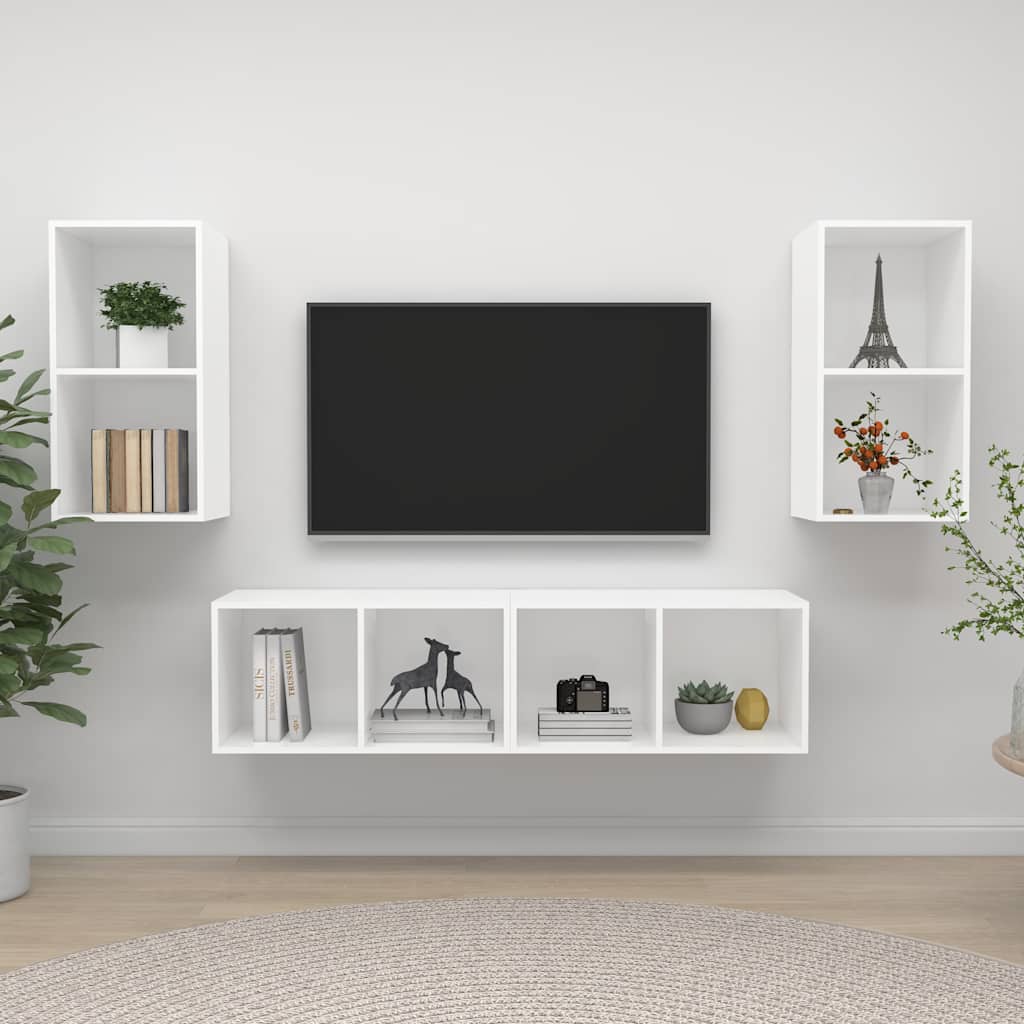 TV-Wandschränke 4 Stk. Weiß Holzwerkstoff