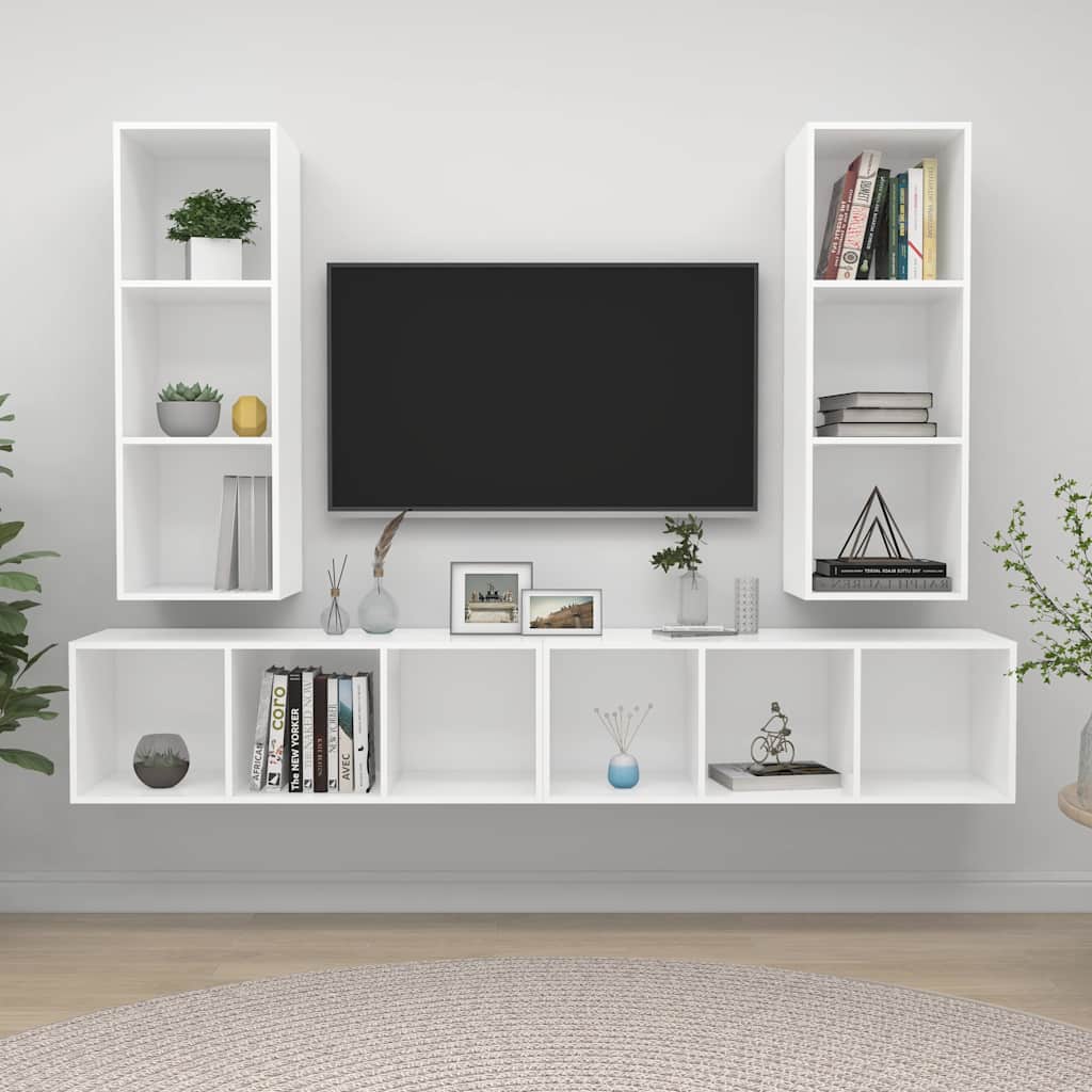 TV-Wandschränke 4 Stk. Weiß Holzwerkstoff