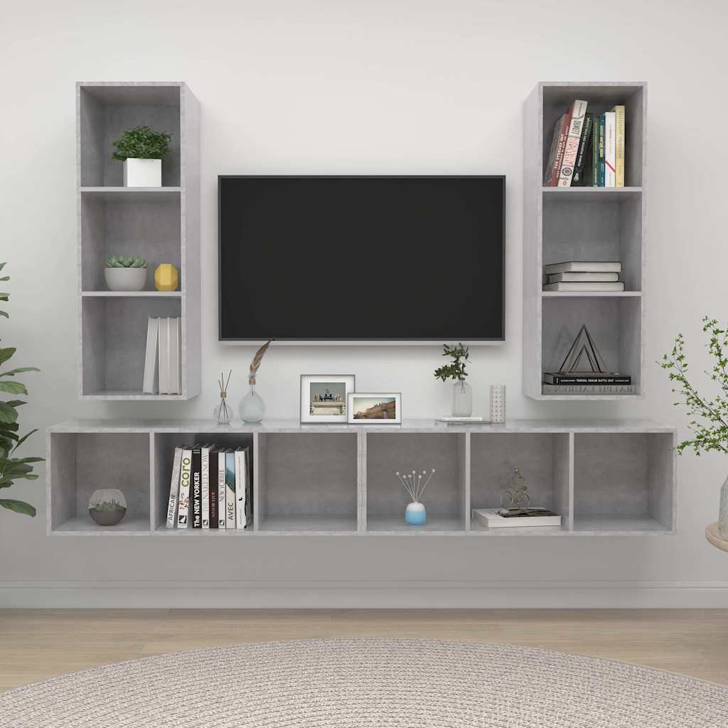 TV-Wandschränke 4 Stk. Betongrau Holzwerkstoff