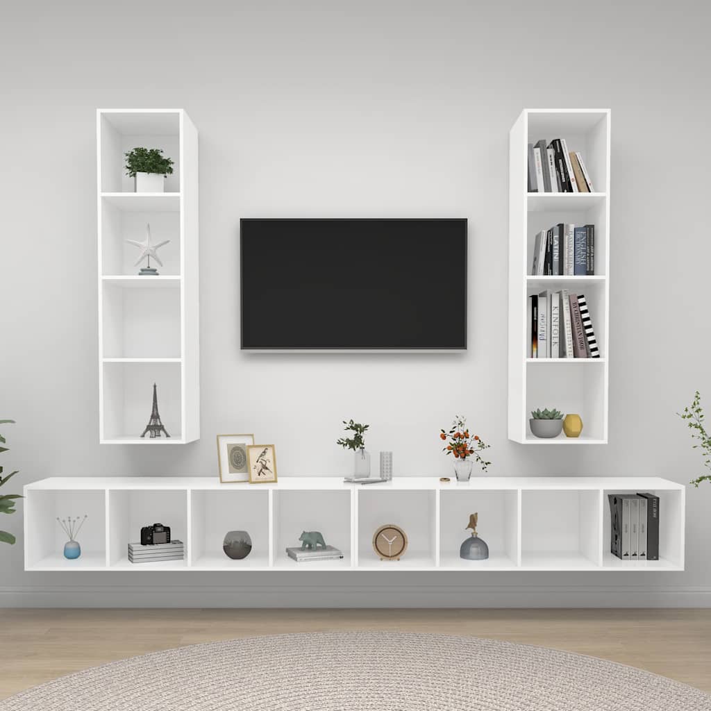 TV-Wandschränke 4 Stk. Weiß Holzwerkstoff