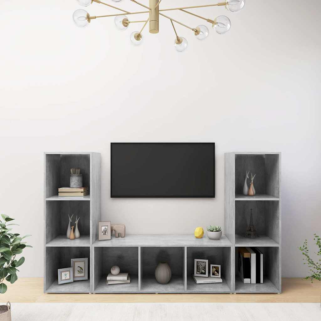TV-Schränke 3 Stk. Betongrau 107x35x37 cm Holzwerkstoff