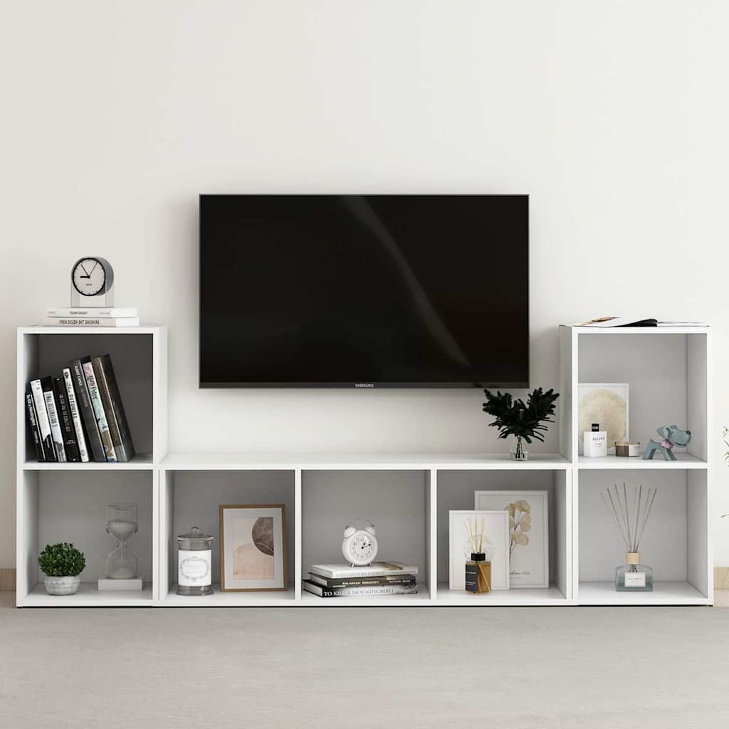 3-tlg. TV-Schrank-Set Weiß Holzwerkstoff