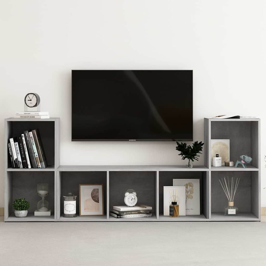 3-tlg. TV-Schrank-Set Betongrau Holzwerkstoff