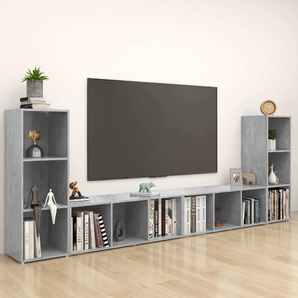 TV-Schränke 4 Stk. Betongrau 107x35x37 cm Holzwerkstoff