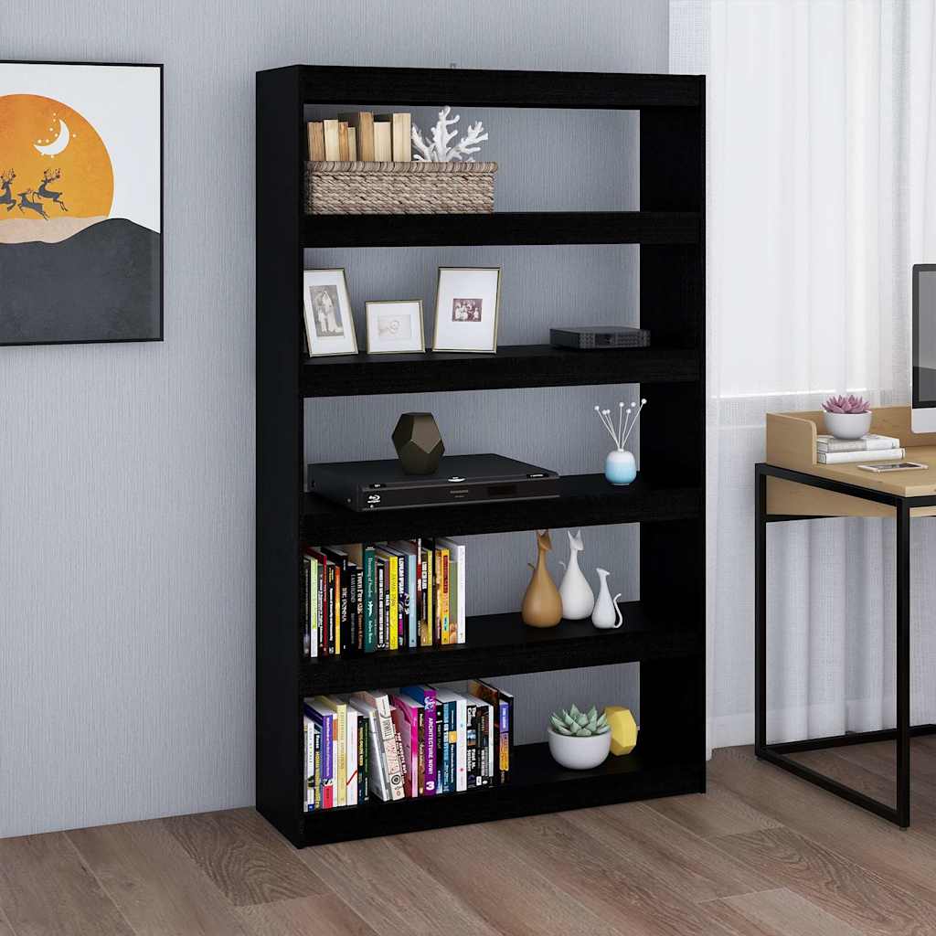 Bücherregal/Raumteiler Schwarz 100x30x167,5cm Massivholz Kiefer