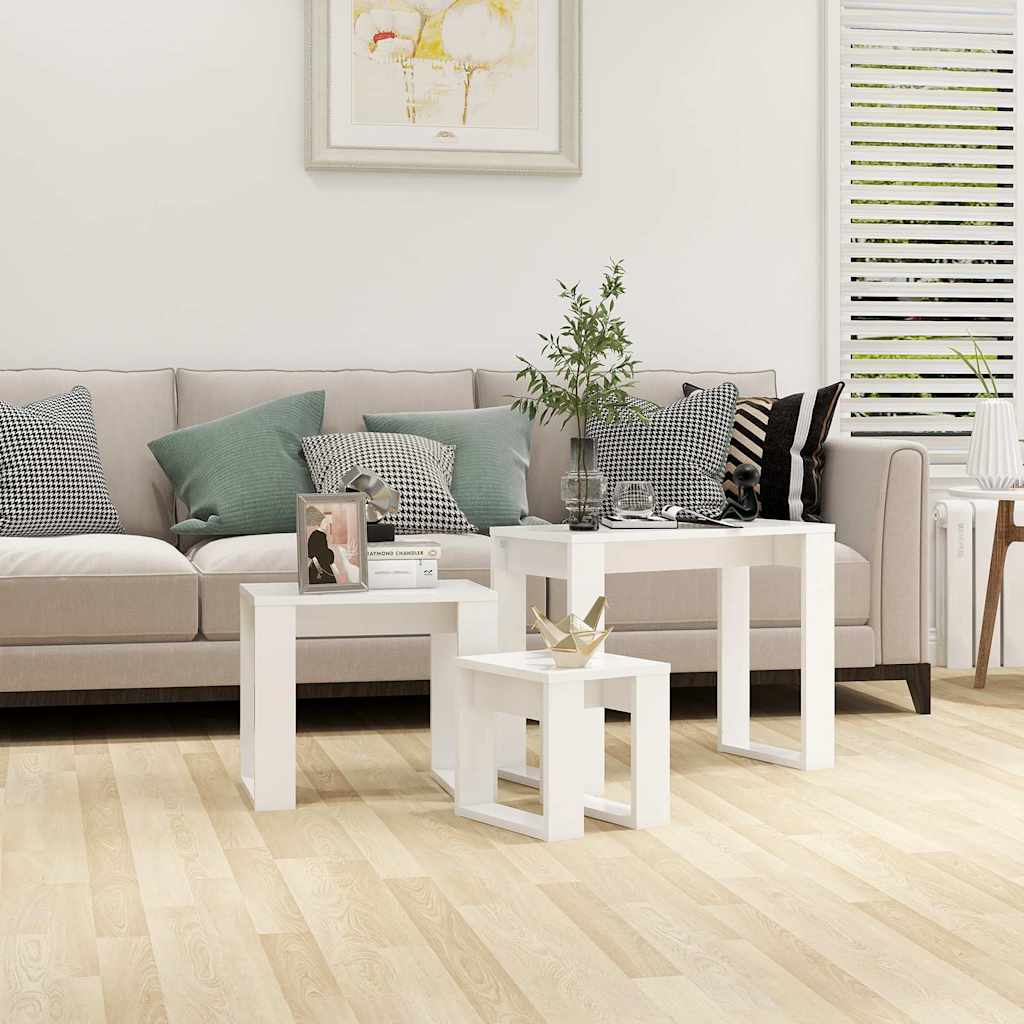Satztische 3 Stk. Weiß Holzwerkstoff