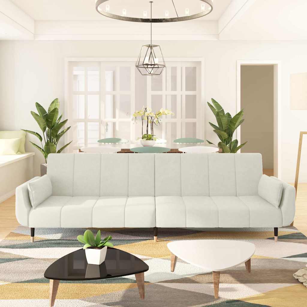 Schlafsofa 2-Sitzer mit 2 Kissen Creme Samt