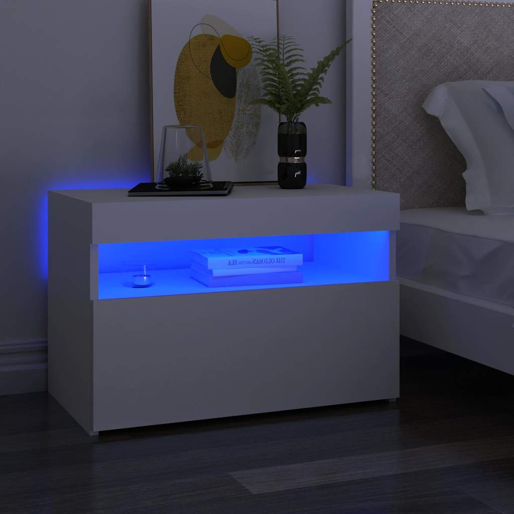 Nachttische LED-Leuchten 2 Stk. Weiß 60x35x40cm Holzwerkstoff