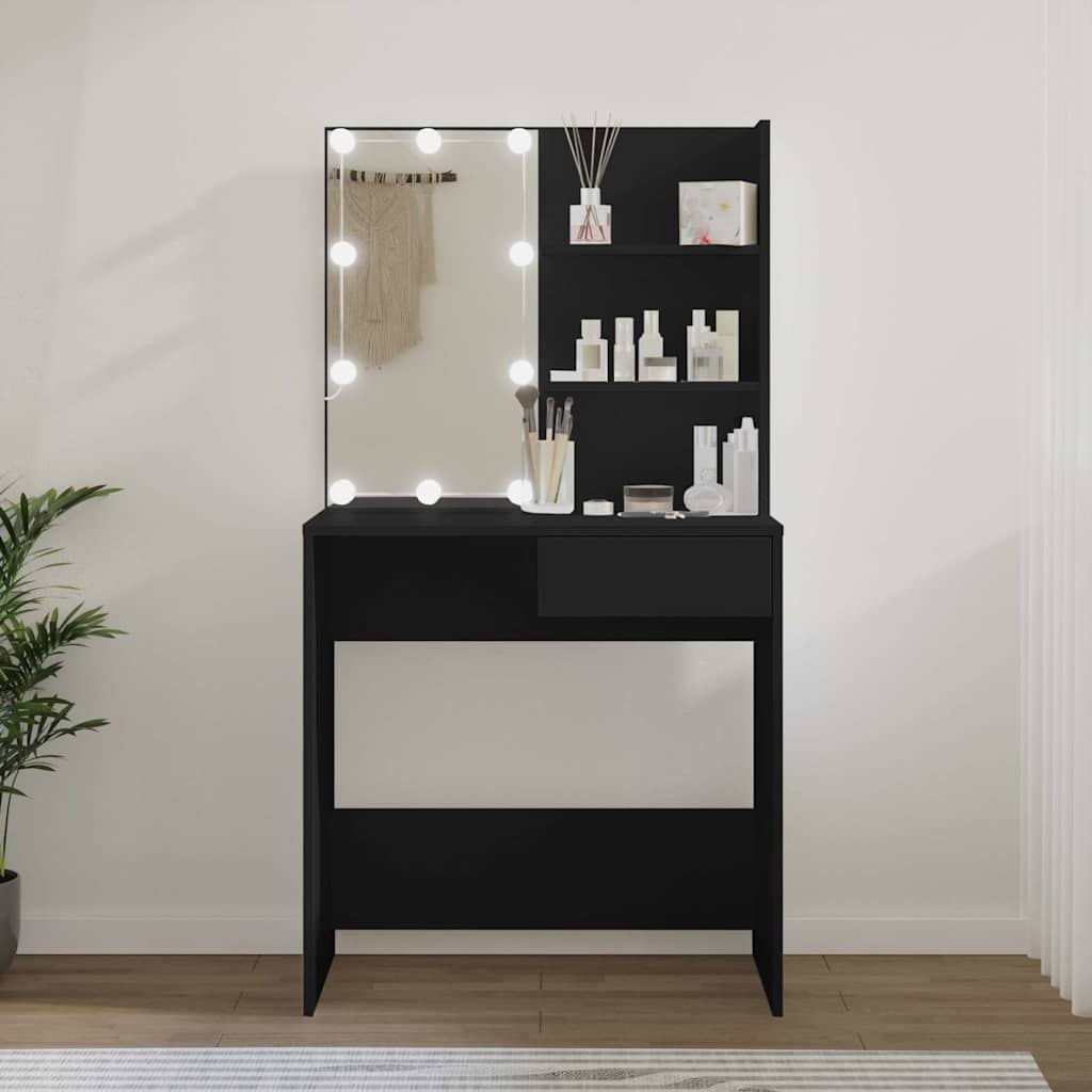 Schminktisch mit LED-Leuchten Schwarz 74,5x40x141 cm