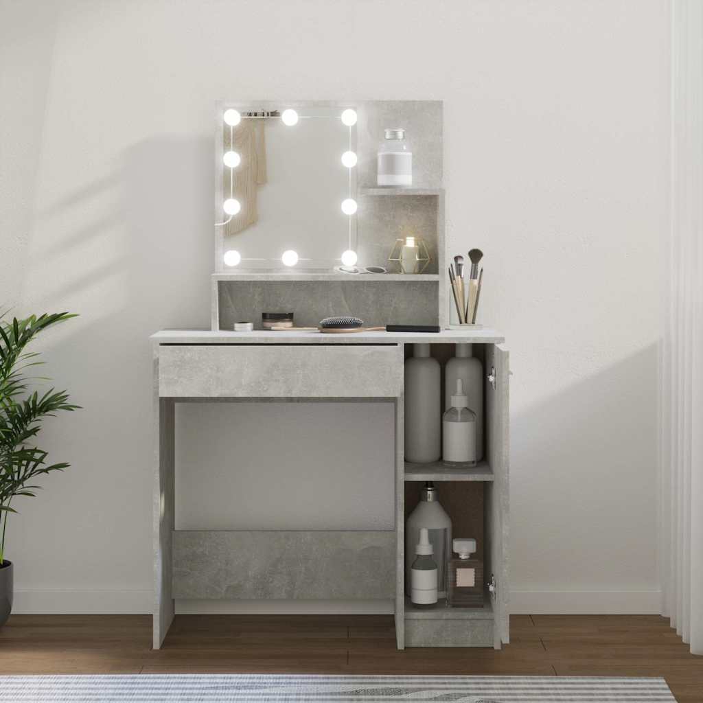 Schminktisch mit LED Betongrau 86,5x35x136 cm
